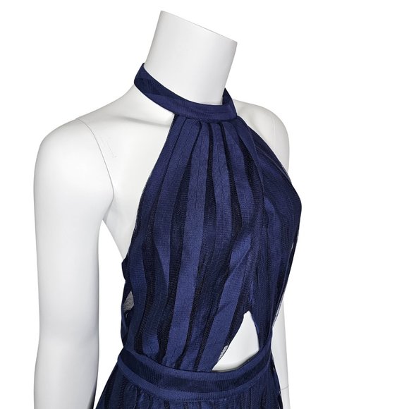 AMUR "Leonie" Twilight Blue Halter Striped Cutout Midi Dress | US 8 | $598 - Picture 5 of 8